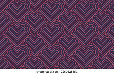 Modern and minimalist heart pattern background with red heart lines. Printable vector container background for Valentine's Day.