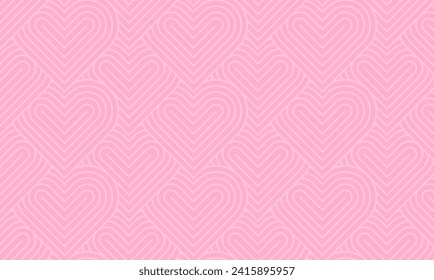 Modern and minimalist heart pattern background with pink heart lines. Printable vector container background for Valentine's Day.