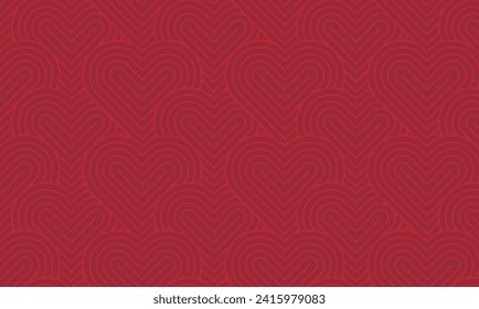 Fondo de diseño cardiaco moderno y minimalista con líneas cardiacas rojas oscuras. Fondo de contenedor vectorial imprimible para el Día de San Valentín.