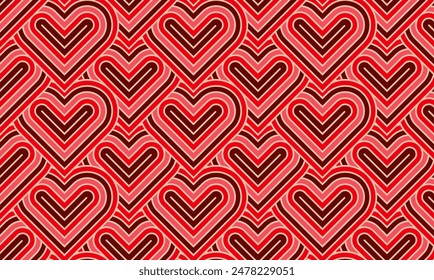 Fondo de patrón de corazón moderno y minimalista con líneas de corazón rojas. Fondo de contenedor de Vector imprimible para el día de San Valentín.