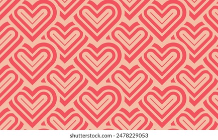 Modern and minimalist heart pattern background with red heart lines. Printable vector container background for Valentine's Day.