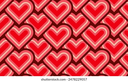 Modern and minimalist heart pattern background with red heart lines. Printable vector container background for Valentine's Day.