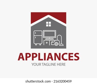 Modern Minimalist Home Appliance Store Logo. Refrigerator  Vacuum Cleaner And Tv Icon. 