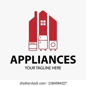 Modern minimalist home appliance store logo. Refrigerator stove and washing machine icon. 