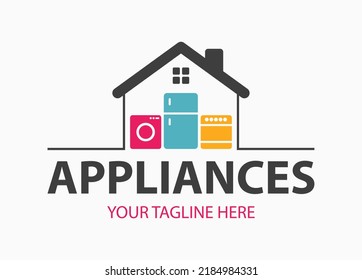 Modern Minimalist Home Appliance Store Logo. Refrigerator Stove And Washing Machine Icon. 