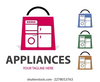 Modern minimalist home appliance store logo. Refrigerator stove and washing machine icon. 