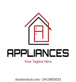 Modern minimalist home appliance store logo. Refrigerator icon. 