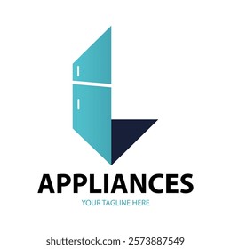 Modern minimalist home appliance store logo. Refrigerator stove and washing machine icon. 