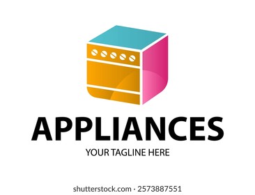 Modern minimalist home appliance store logo. Refrigerator stove and washing machine icon. 