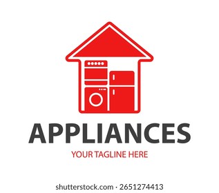 Modern minimalist home appliance store logo. Refrigerator stove and washing machine icon. 