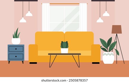 Modern and Minimalist Home Living Room Interior Design Concept Illustration