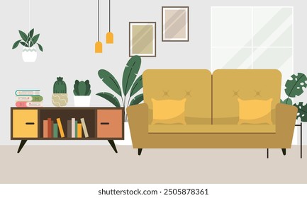 Modern and Minimalist Home Living Room Interior Design Concept Illustration