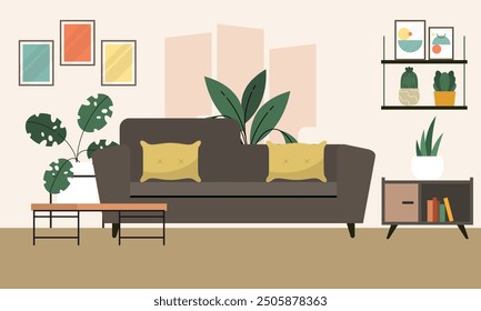 Modern and Minimalist Home Living Room Interior Design Concept Illustration