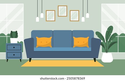 Modern and Minimalist Home Living Room Interior Design Concept Illustration