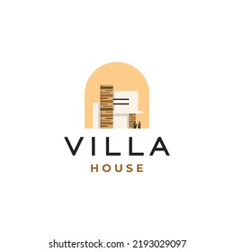 Modern minimalist of house. Building exterior of contemporary villa. Real estate logo. Vector illustration isolated on white background