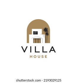 Modern minimalist of house. Building exterior of contemporary villa. Real estate logo. Vector illustration isolated on white background