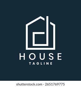 Modern minimalist house logo with abstract line design, real estate brand identity icon