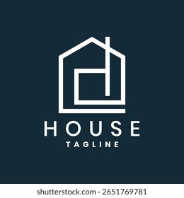 Modern minimalist house logo with abstract line design, real estate brand identity icon