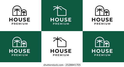 Moderna casa minimalista com palmeira design logotipo vetor modelo ilustração ideia