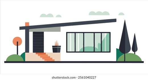 Modern Minimalist House Vector Illustration on White Background