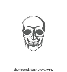 Modern Minimalist Human Skull Icon Vector Illustration. Simple skeleton of head icon for halloween or death concept. Skull symbol isolated on white background. Bone, cranium, halloween, brainpan