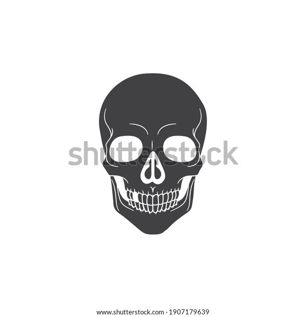Modern Minimalist Human Skull Icon Vector\
Illustration. Simple skeleton of head icon for halloween or death\
concept. Skull symbol isolated on white background. Bone, cranium,\
halloween, brainpan