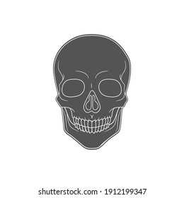 Modern Minimalist Human Skull LIne Icon Vector Illustration. Simple skeleton of head outline icon for halloween concept. Skull symbol isolated on white background. Bone, cranium, halloween, brainpan