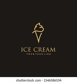 Modern minimalist Ice cream line art logo design vector icon gold color