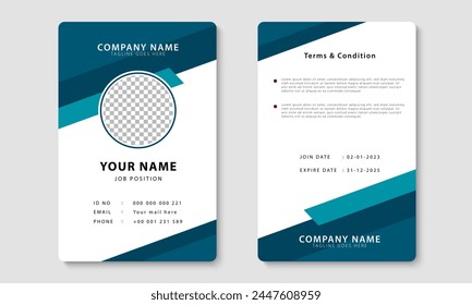 Plantilla de carné moderna y minimalista. Diseño de tarjeta de identidad de empleado de empresa. Vector