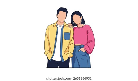 Modern Minimalist Illustration of a Couple Posing Together in Casual Attire
