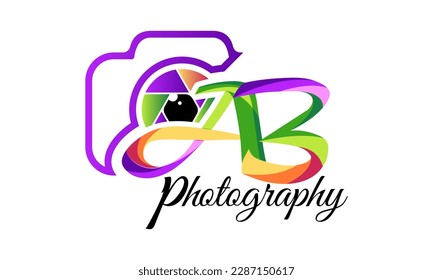 Modern minimalist Initial Letter AB with camera. letter AB Logo photography colorful luxury template