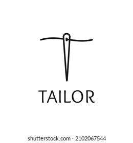 Modern Minimalist Initial letter T tailor with Needle and Thread Seamstress Clothing logo design