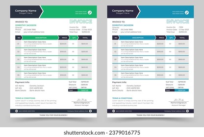 Modern and minimalist invoice template design
