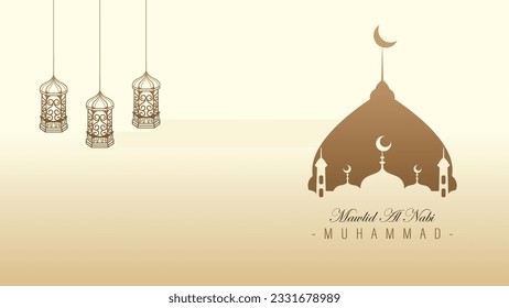 Modern minimalist Islamic poster banner template design for Mawlid Nabi celebration