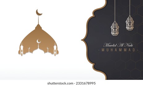 Modern minimalist Islamic poster banner template design for Mawlid Nabi celebration