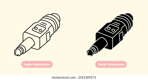 Icono moderno y minimalista de Jack Connector, diseñado con líneas limpias y detalles nítidos. Perfecto para su uso en proyectos relacionados con la tecnología, App de música, electrónica y diseño de audio.