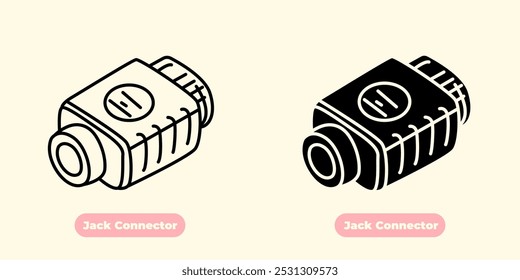 Icono moderno y minimalista de Jack Connector, diseñado con líneas limpias y detalles nítidos. Perfecto para su uso en proyectos relacionados con la tecnología, App de música, electrónica y diseño de audio.