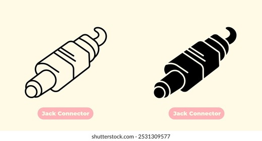 Icono moderno y minimalista de Jack Connector, diseñado con líneas limpias y detalles nítidos. Perfecto para su uso en proyectos relacionados con la tecnología, App de música, electrónica y diseño de audio.