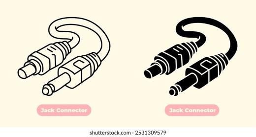 Icono moderno y minimalista de Jack Connector, diseñado con líneas limpias y detalles nítidos. Perfecto para su uso en proyectos relacionados con la tecnología, App de música, electrónica y diseño de audio.