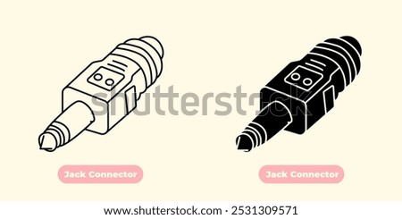 Modern and minimalist Jack Connector icon, designed with clean lines and sharp details. Perfect for use in technology-related projects, music apps, electronics, and audio design.