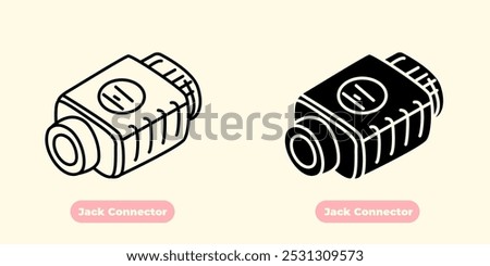 Modern and minimalist Jack Connector icon, designed with clean lines and sharp details. Perfect for use in technology-related projects, music apps, electronics, and audio design.