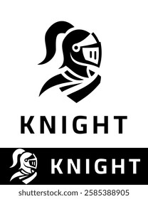 A modern and minimalist knight logo featuring a stylized armored helmet with a ponytail