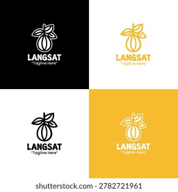 A modern minimalist langsat fruit logo in yellow monoline lineart style suitable for fresh branding and natural company identity projects