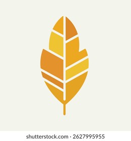 a modern and minimalist leaf symbol, composed of geometric segments in yellow and orange tones arranged symmetrically. The design is simple yet elegant