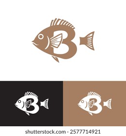 Modern Minimalist Letter B Blowfish Logo Design Vector Illustration