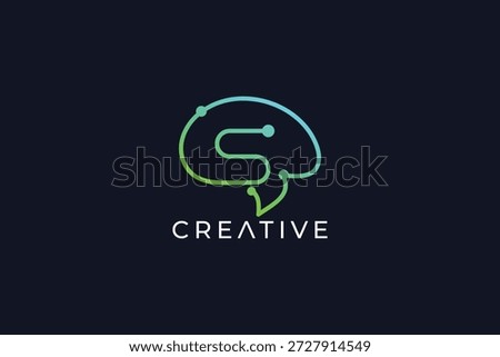 Modern Minimalist Letter e Brain Technology Logo Design Template on Black Background
