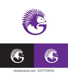 Modern Minimalist Letter G Porcupine Logo Design Vector Illustration