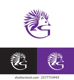 Modern Minimalist Letter G Porcupine Logo Design Vector Illustration