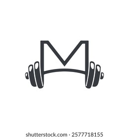 Modern Minimalist Letter M Dumbbell Logo Design Vector Illustration