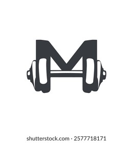 Modern Minimalist Letter M Dumbbell Logo Design Vector Illustration